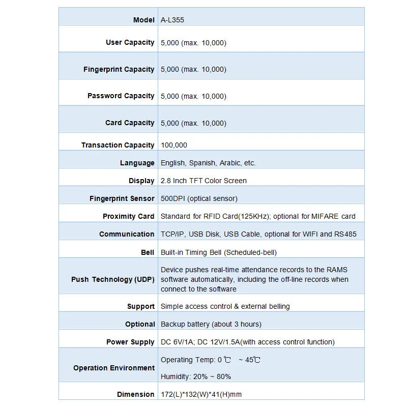 Fingerprint time attendance fingerprint ID card password recognition large capacity attendance power outage available