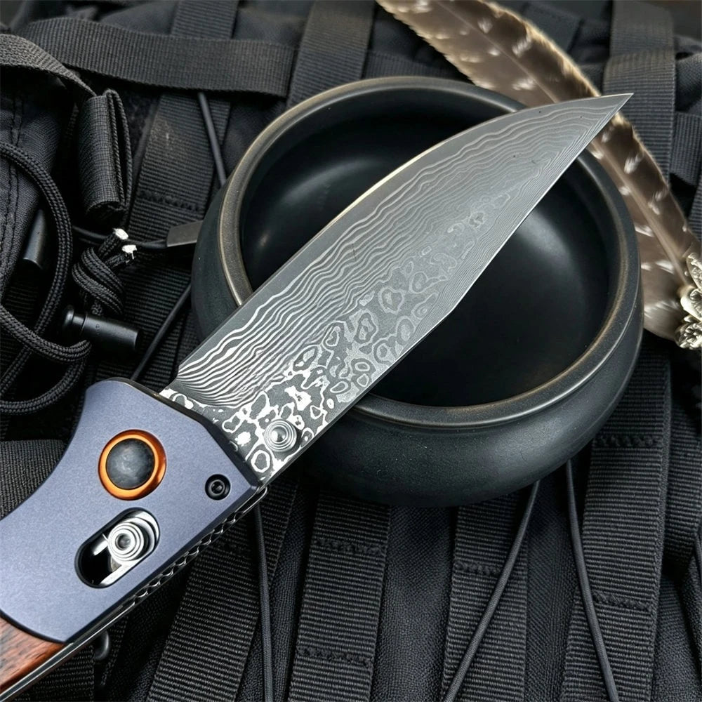 Damascus Blade 15080 BM Axis Folding Pocket Knife G10 Wooden Handle Compact Outdoor Camping Lightweight Easy To Use Hand Gitfs