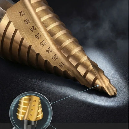 4-12/4-20/4-32mm Spiral Grooved Step Drill Bits HSS Titanium Coated Drill Hex Shank Cutting Tool for Wood, Stainless Steel,Metal