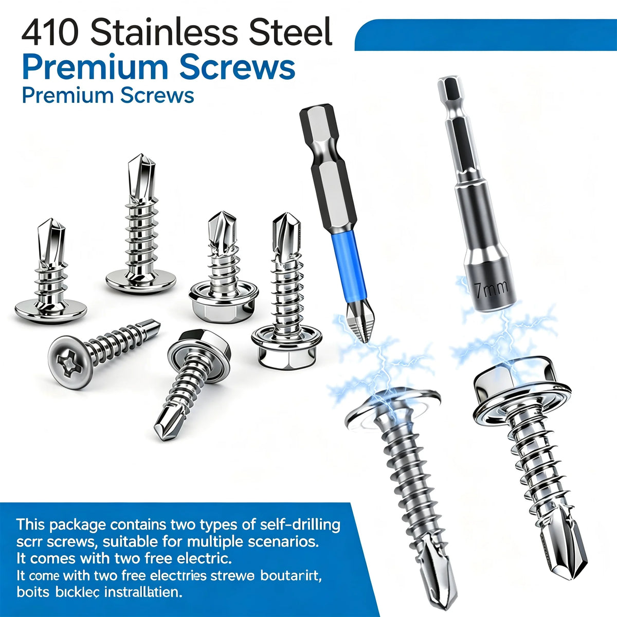 220pcs Stainless Steel Self Tapping Screw Kit 410 Self Tapping And Self Drilling Dovetail Screws M4.2 Hexagonal Head Drill Tail
