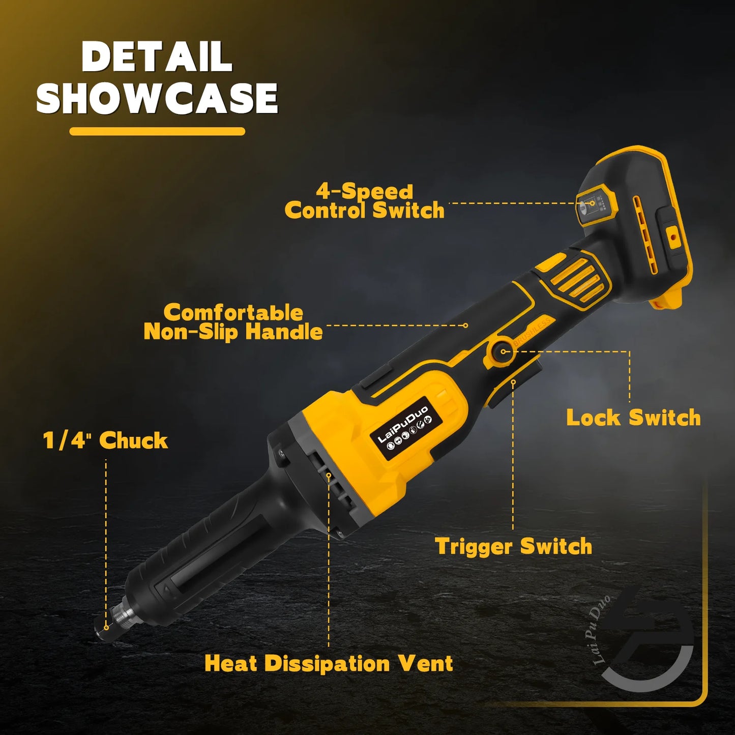 Brushless Electric Die Grinder 4 Variable Speed Cordless Grinder Metal Grinding Polishing Deburring For Dewalt 20V Battery Pin