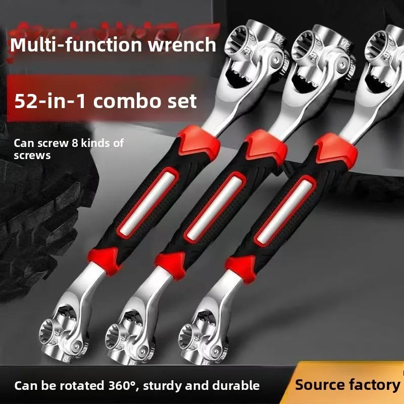 52 in 1 Tools Socket Works Universal Ratchet Spline Bolts Sleeve Rotation Hand Tools 360 Degree Multipurpose Tiger Wrench