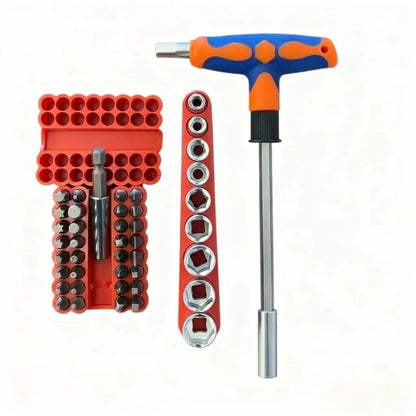 Screwdriver Set with T-Shape Cross and Straight Slot Hexagon and Plum-Shaped Heads Plus Socket Set for DIY Lovers