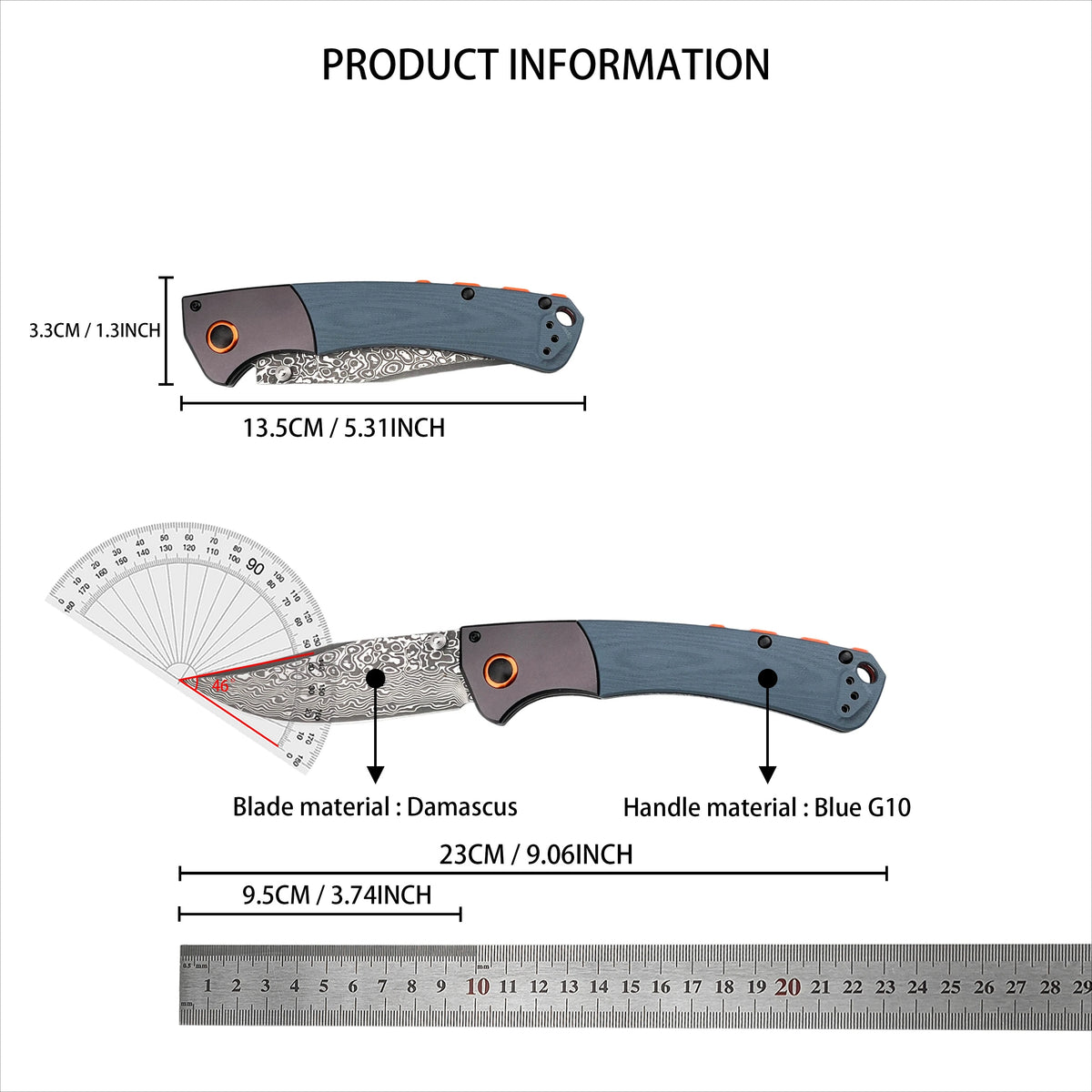 15080 Folding Knife Damascus Steel Blade Portable Pocket Knife Outdoor Camping Fishing Wild Exploration Practical Fruit Knife