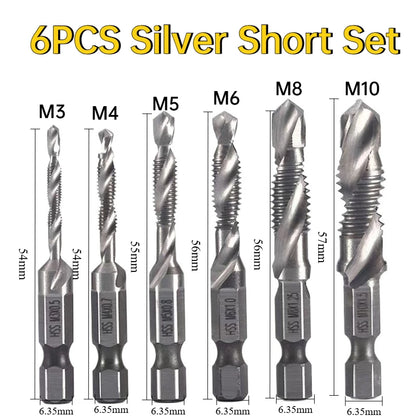 6Pcs HSS Drill Tap Set High Speed Combination Drill and Tapping Tool for Drilling Tapping Threading M3 M4 M5 M6 M8 M10 Drill Bit