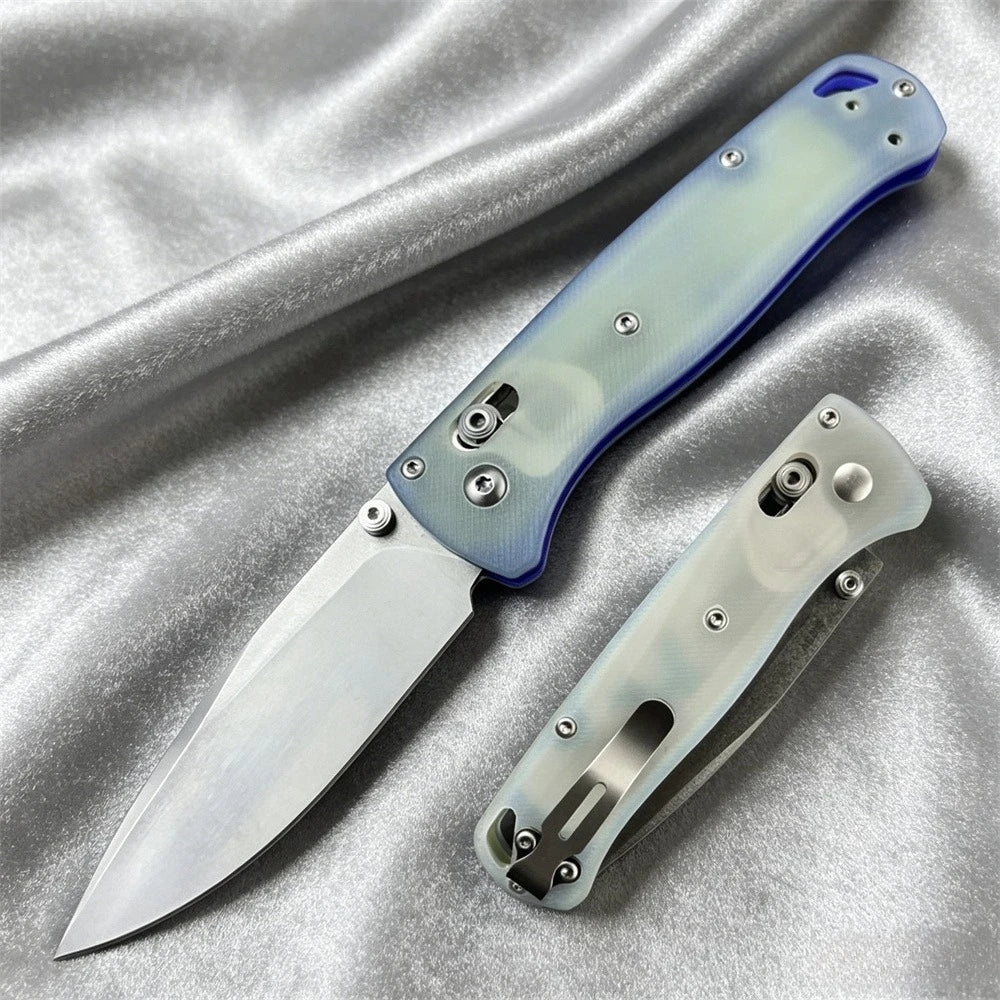 BM 535 Transparent Blue Folding Pocket Knife S30V Blade Non-Slip G10 Handle Portable EDC Tool for Outdoor Camping Daily Use Gift