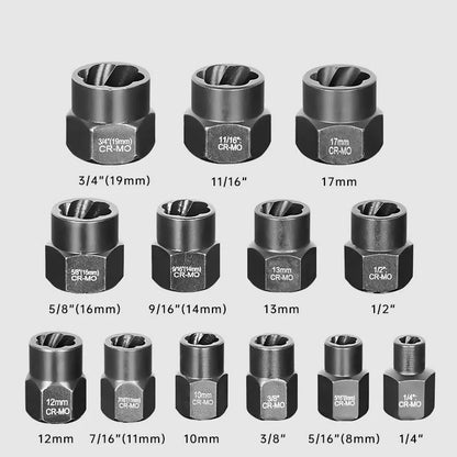 14 Pcs Impact Bolt & Nut Remover Set Cr-Mo Steel Bolt Extractor Tool Set with Solid Storage Case for Industrial