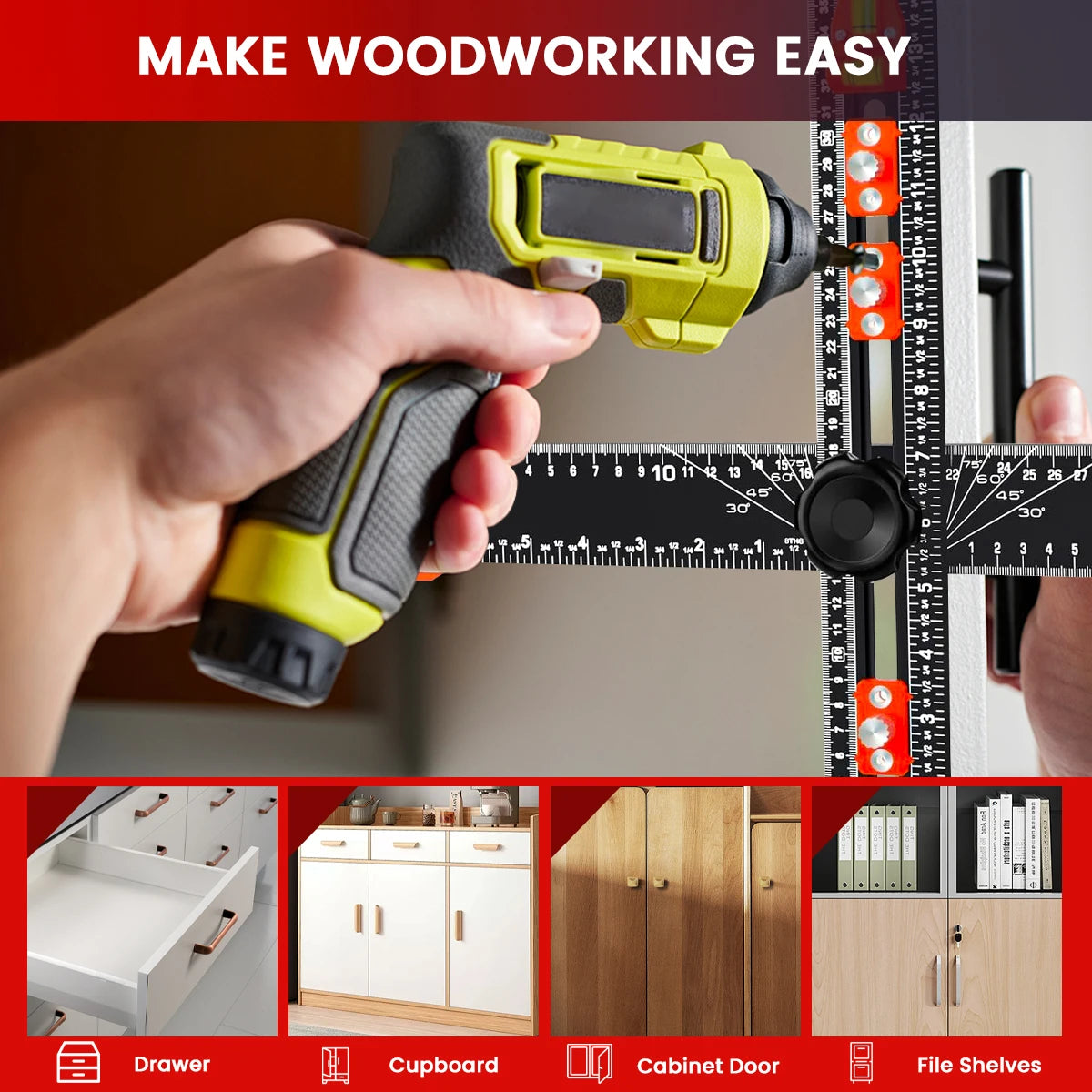 35cm/14in Adjustable Angle Ruler T Square Ruler-Drilling Positioning Ruler Cabinet Hardware Jig Drawer Installation Woodworking
