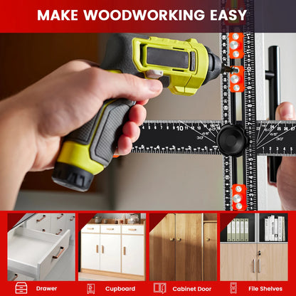 35cm/14in Adjustable Angle Ruler T Square Ruler-Drilling Positioning Ruler Cabinet Hardware Jig Drawer Installation Woodworking