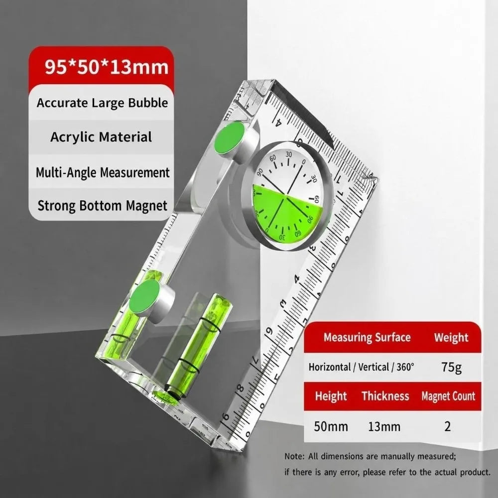 1PC Acrylic Mini Level Ruler Magnetic Horizontal Vertical Spirit Level High Precision Transparent Angle Measuring Tool