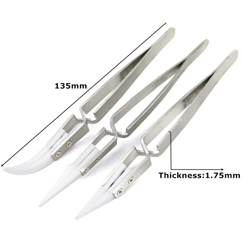 1/3 Pcs Ceramic Straight Tip Electronic Soldering Tweezers, Anti-Static Reverse Acid Resistant Precision Chuck Ceramic Tweezers