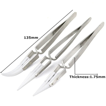 1/3 Pcs Ceramic Straight Tip Electronic Soldering Tweezers, Anti-Static Reverse Acid Resistant Precision Chuck Ceramic Tweezers