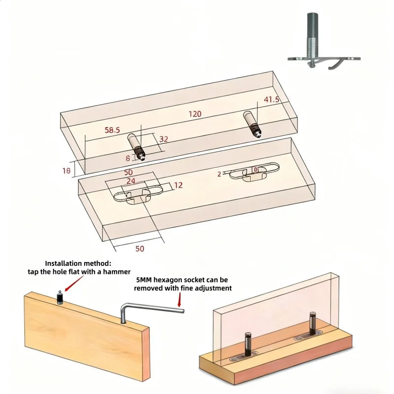 20pcs Concealed Installation Wardrobe Sliding Buckle Invisible Two in one Invisible Connectors Elastic Hardware Tool