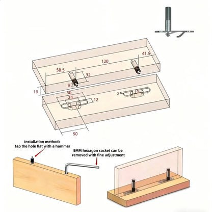 20pcs Concealed Installation Wardrobe Sliding Buckle Invisible Two in one Invisible Connectors Elastic Hardware Tool