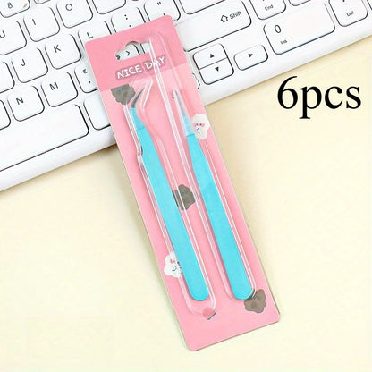 6pcs Tweezers Set - Angle and Straight Hand Tools for DIY Scrapbooking, Jewelry Making, Beading Work - Scrapbooking Supplies