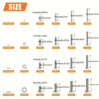 600pcs Stainless Steel Hardware Kit - M2,M3,M4,M5 Sizes with Button Head Screws,Bolts,Washers & Nuts