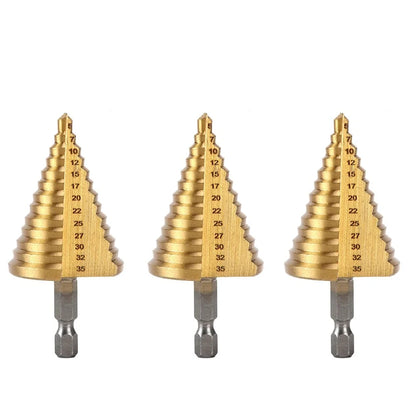 5-35 Gold Titanium Plate Pagoda Drill Hexagonal Straight Groove Step Drill Bit Wood Plastic Aluminum Hole Expand Tool Accessory