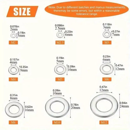 900 - Piece 304 Stainless Steel Washer Set, Made of Durable Material, Polished and Electroplated, Won't Damage the Surface of Fa