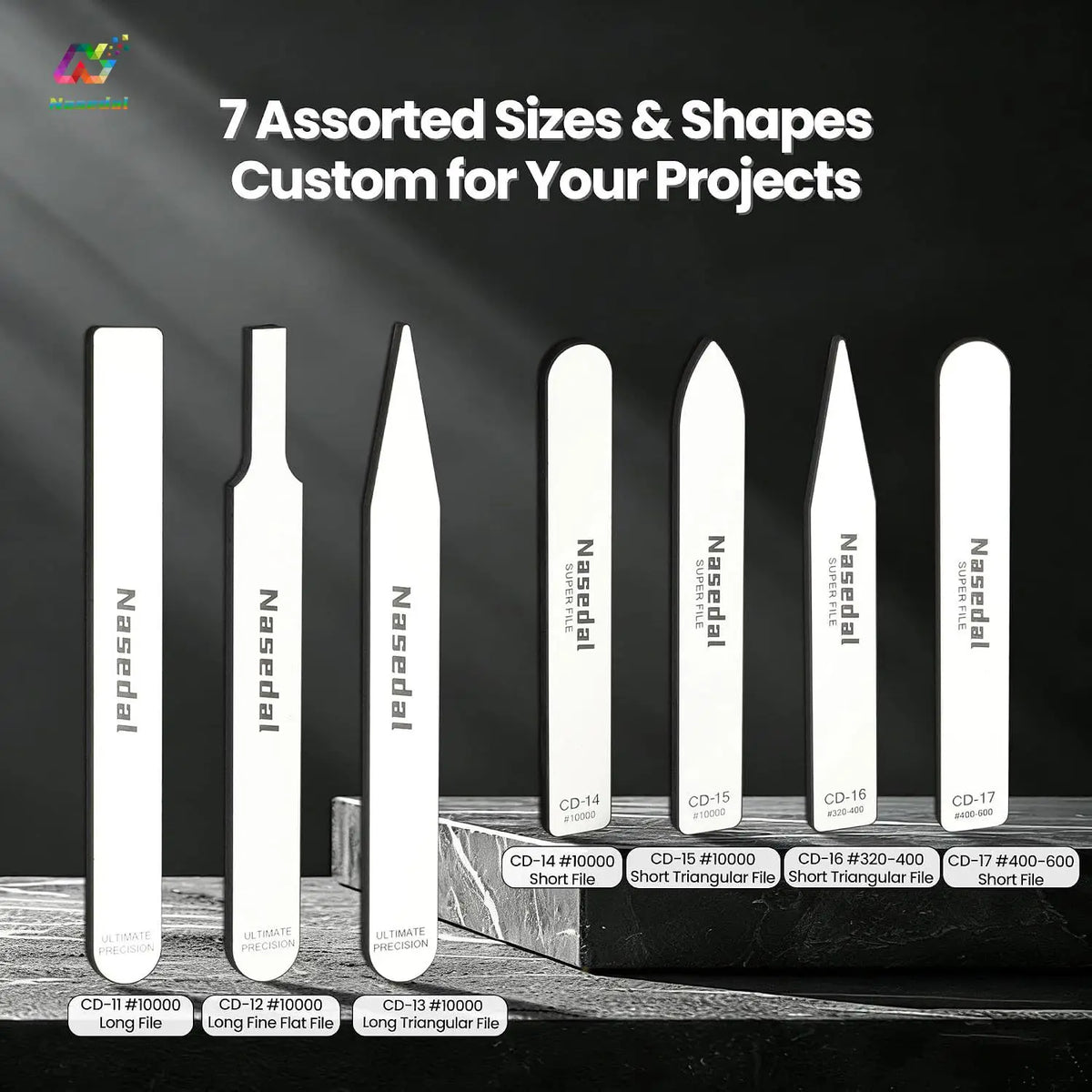 Nasedal 7Pcs Glass Files 320-10000 Grits Ultra Fine Mirror Sanding for Gundam Scale Model 3D Print Plastic Resin Polishing Tools