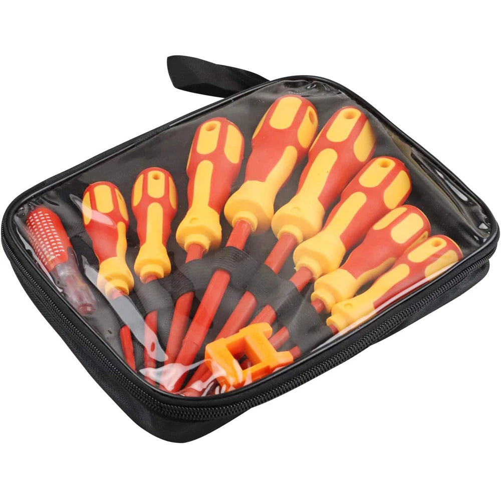 10Pcs Interchangeable Blade VDE Insulated Screwdriver Set with Case Magnetic 500V Home and Professional Use Electricians Tools