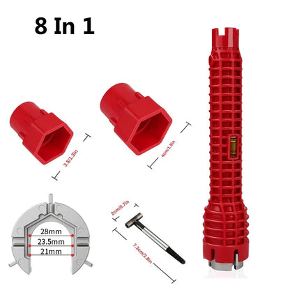 8 In 1 Flume Magic Wrench Sink Faucet Plumbing Tools Magic Wrench 8 in 1 Multifunctional English Key Repair Plumbing Wrench Tool