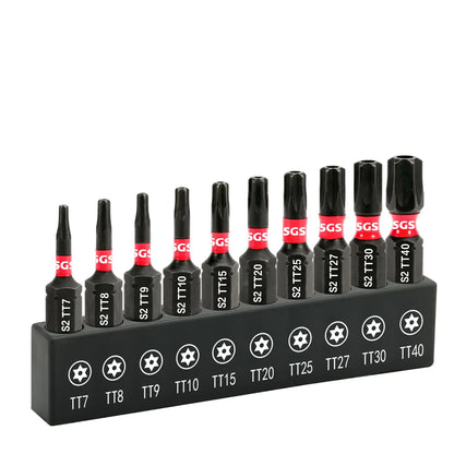 10 Pieces of Impact-Resistant S2 Steel Safety Torx Bits 25mm, Strong Magnetic, Non-Slip, High Hardness, Wear-Resistant, with Black Base, Screwdriver Bit Set