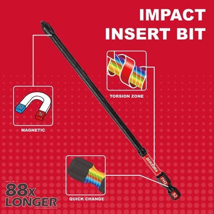 Geinxurn 6 in. Impact Tough #2 Phillips Screwdriver Bits Set, S2 Alloy Steel Impact Tough Screwdriver Power Bit Set