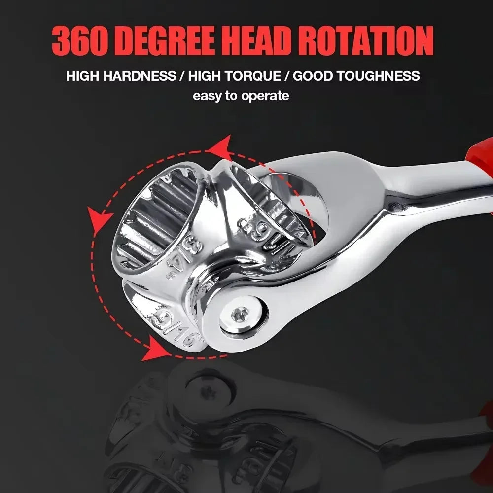 52-in-1 Multi-Functional Socket Wrench Set 360 Degree Rotating Dog Bone Design Universal Spline Wrench 8-19mm Heavy Duty Hardware Tool for Car Auto Repair Bicycle Motorcycle Maintenance