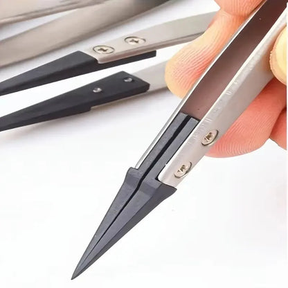 ESD-Safe Precision Tweezers Anti-Static Tips with Heavy-Duty Metal for Electronics & Jewelry Repair Tools Accessories