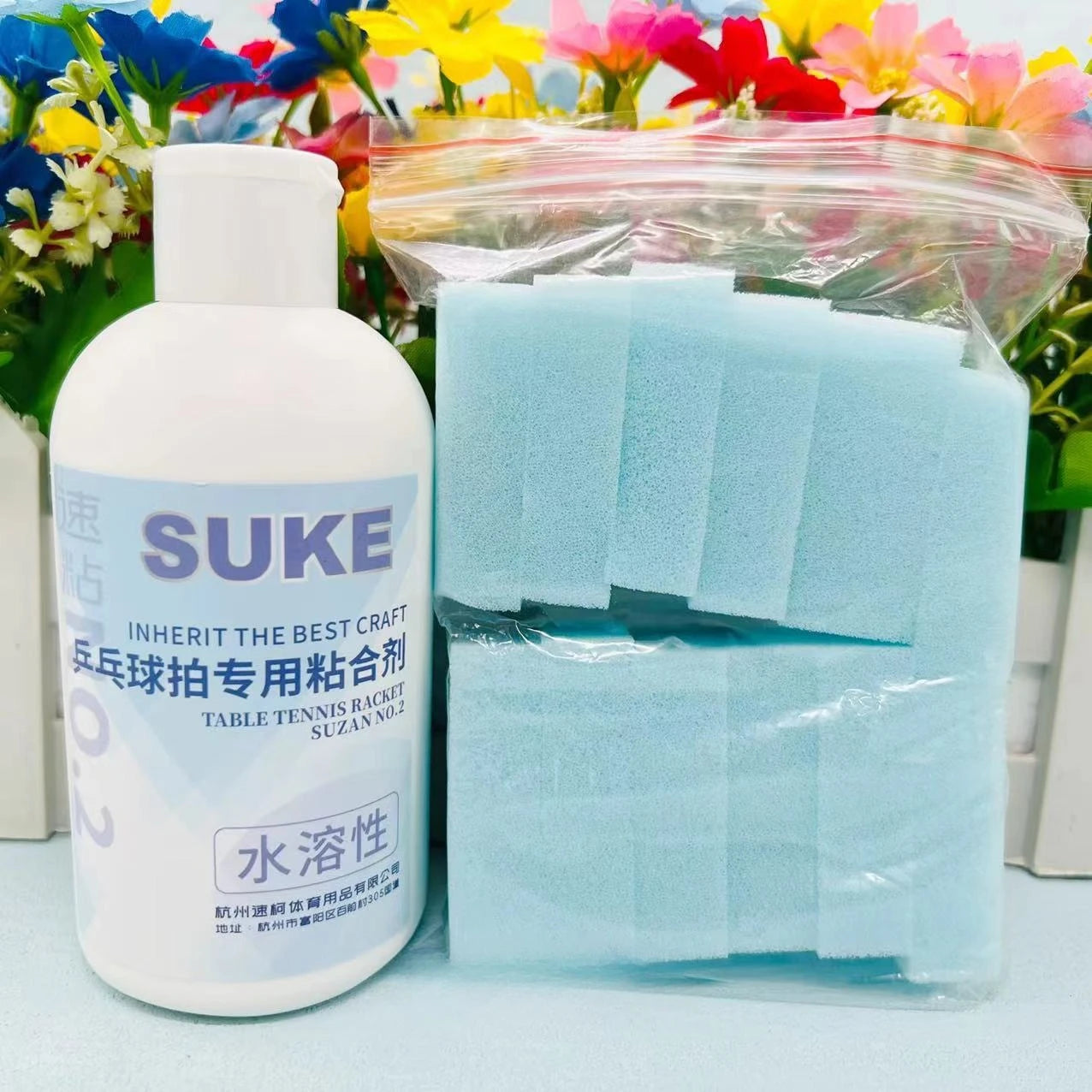 Suku No.15 Table Tennis Inorganic Glue | High Concentration Water-Soluble Adhesive for Racket Bonding | Bonus Sponge Wipe