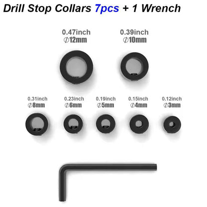Steel Drill Stop Collar Kit - Metric Adjustable Depth Limiter Rings for Woodworking | Shaft Positioner & Hole Guide Accessories