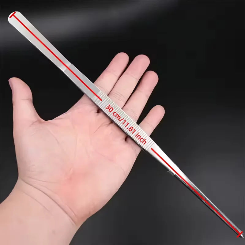 30CM Stainless Steel Tweezers with Anti-Slip Grip | Straight/Curved Tip for Electronics Repair, Fishing, Crafts