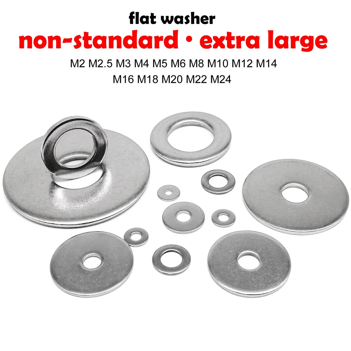 Extra Large Size Wide Thick Flat Washer Plain Gasket M2 M2.5 M3 M4 M5 M6 M8 M10 M12 M14 M16 M18 M20 M24 304 A2 Stainless Steel