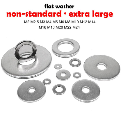 Extra Large Size Wide Thick Flat Washer Plain Gasket M2 M2.5 M3 M4 M5 M6 M8 M10 M12 M14 M16 M18 M20 M24 304 A2 Stainless Steel