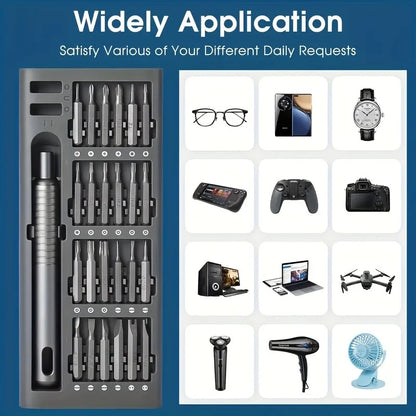 25-in-1 Mini Screwdriver Set with Flathead, Phillips, and Bits - Ideal for Electronics, Mobile Phones, Computers, Glasses, Watch
