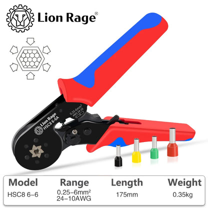Crimping Tool HSC8 6-4 0.25-10mm for Ferrule Tubular Terminals ² 23-7AWG Ferrule Crimping Clamp Set Wire Head Electrician Tools