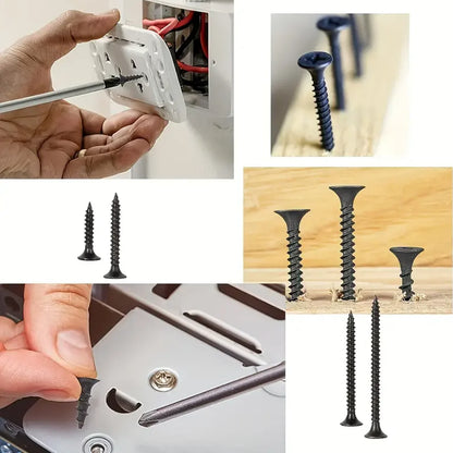 50Pcs M3.5 Black Cross Flat Head Sheet Metal Screws Drill Wood Carbon Steel Screws Suitable For Wood Furniture Maintenance