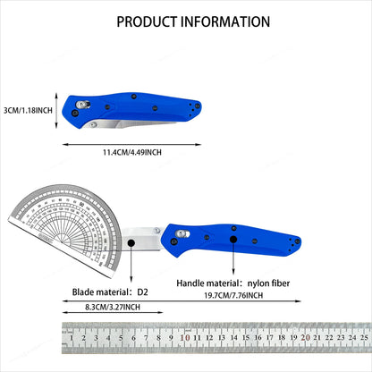 BM 940 Black Folding Knife with D2 Blade, Nylon Fiber Handle. Essential for Outdoor Camping. Compact Design, Precise and Durable. Ideal Gift for Men.