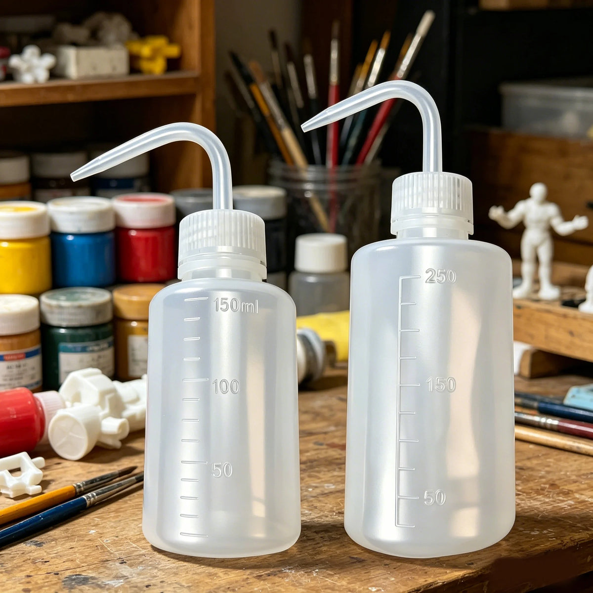 150ml 250ml Squeeze Water Bottle, Curved Pointed Nozzle Plastic Wash Bottle for Airbrush Cleaning and Plant Watering