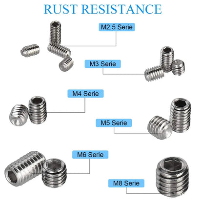 440-Piece Set of Set Screws M3 M4 M5 M6 M8 - for Furniture Cabinet Handles, Concealed Fasteners, Automotive Electronics