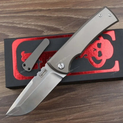 D2 Steel Folding EDC Pocket Knife 3.54 Inch Polished Blade Solid Titanium Alloy Handle 8.15 Inch Overall Length 4.61 Inch Compact Fold Size Lightweight Utility Knife with Pocket Clip for Camping Bushcraft Daily Outdoor Carry