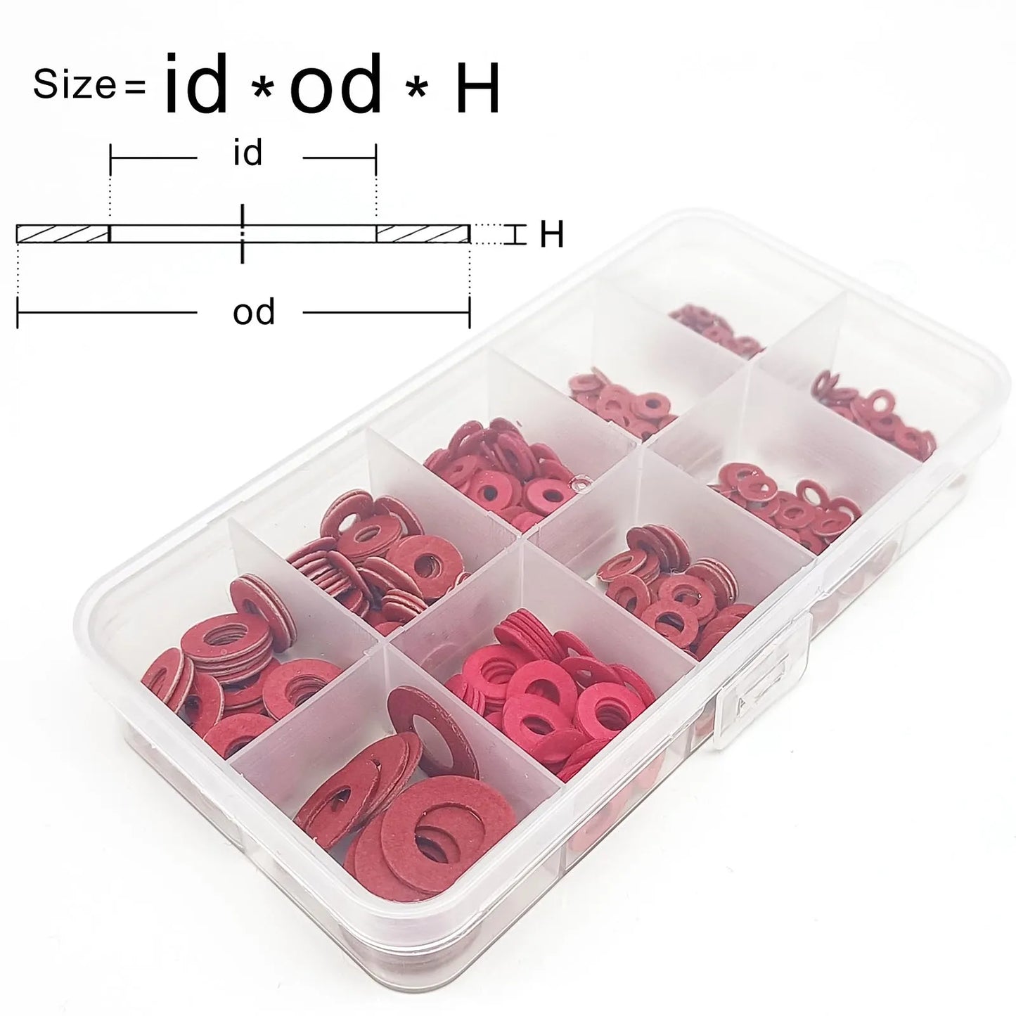 415/1105pcs M2 M2.5 M3 M4 M5 M6 M8 M10 M12 Red Steel Paper Flat Washer Plain Insulated Gasket Ring Pad Assortment Kit Set Box