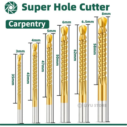 6 Pack Titanium Coated HSS Twist Drill Bits 3-8mm for Wood Metal