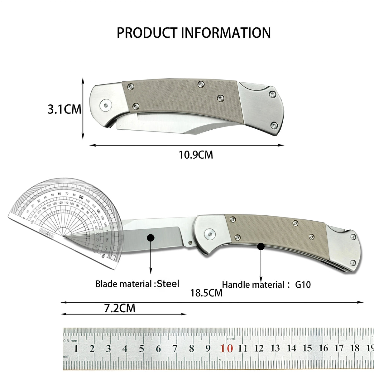 EDC Portable Folding Knife High Hardness Wear-resistant Blade G10 Handle Outdoor Camping Hiking Fishing Wild Climbing Exploration Multi-functional Tool