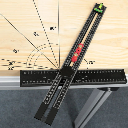 Adjustable 2-in-1 Drilling Drywall Positioning Square Ruler, Aluminum Alloy Cabinet Hardware Jig Door Hole Drilling Template