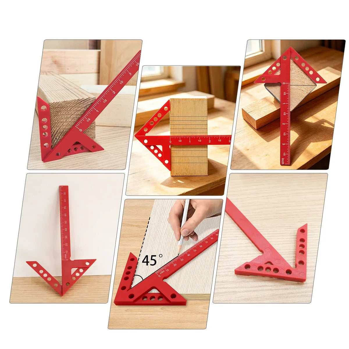 1/2PCS Woodworking Marking Tool Set,Center Line Scriber&45/90° Layout Square, Multi-Angle Plastic Measuring Gauge for Carpenters