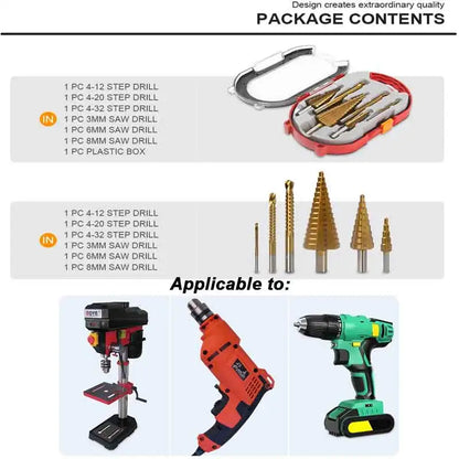 6Pcs Step Saw Drill Bit Set,HSS Titanium Drill Bits Kit for Metal Iron&Wood, 4-12 4-20 4-32mm 3 6 8mm Drilling Hole Cutter Tools