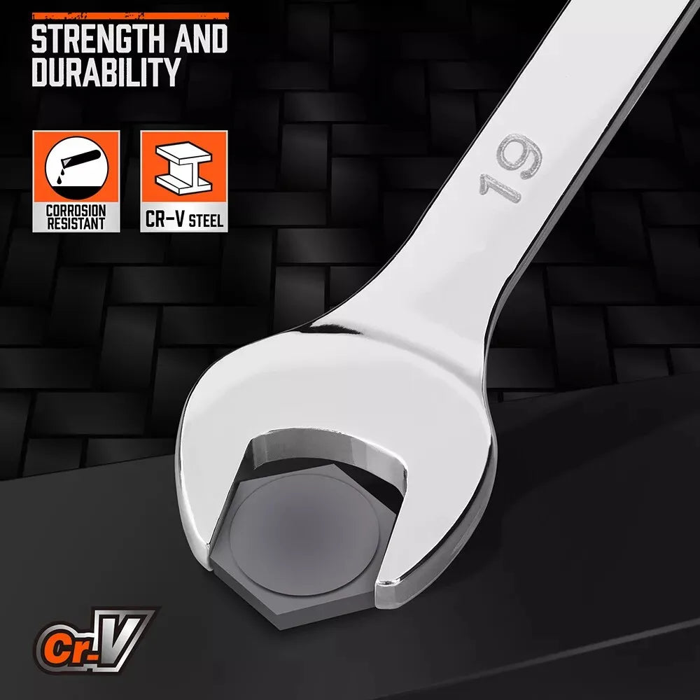HORUSDY 12Pcs Metric Spanner Set Ring Open Ended Spanners CRV With Rack 8-19mm