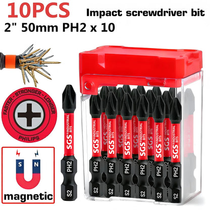 10/20 Pieces of S2 Alloy Tool Steel Bits, Super Strong Magnetic Ph2, 50mm Standard Length, Rust-Resistant, Wear-Resistant, Impact-Resistant, Portable in a Box, a Complete Set for Multi-Scenario Repairs and Assembly