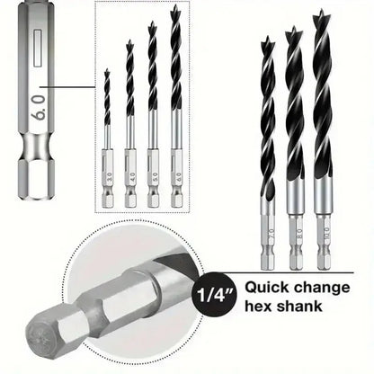 8PCS-3/4/5/6/7/8/9/10mm 1/4Hexagonal Handle Three-Point Positioning Woodworking Drill Bit